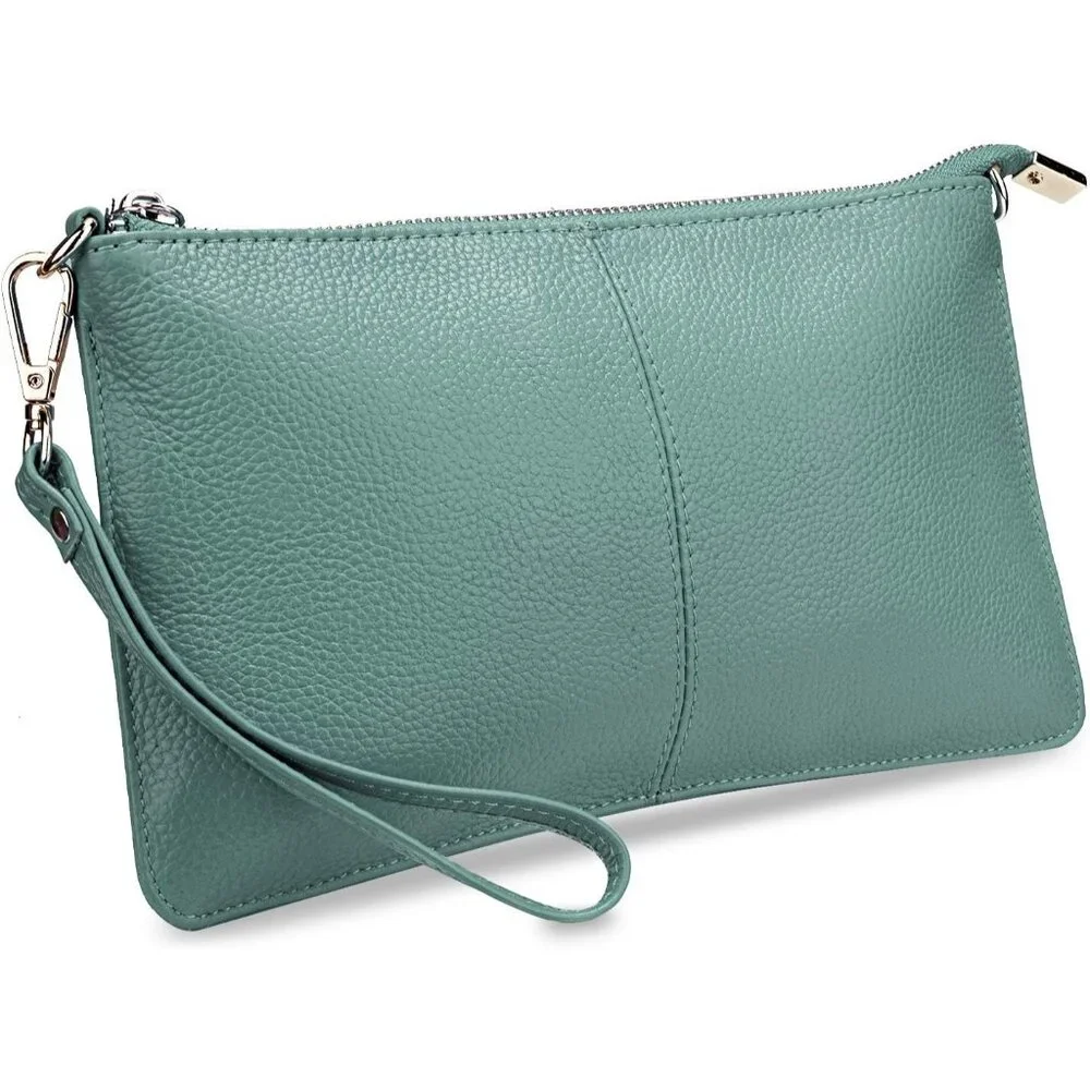 RFID Blocking Mint Chain Wristlet Purse Women Small Clutch Zipper Pockets - Picture 6 of 7